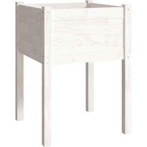 Pot de fleurs blanc, dimensions 50 x 50 x 70 cm, en pin massif (1/5)