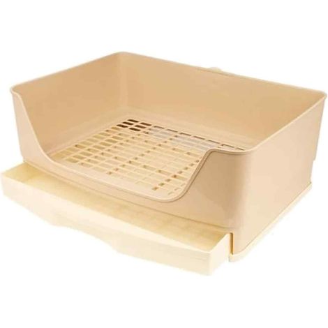 Große Kaninchentoilette mit herausnehmbarer Schublade, für Kleintiere (Kaninchen, Meerschweinchen), Eckhaus mit Toilette (beige)