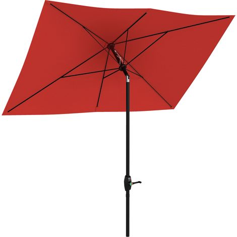 Parasol rectangulaire inclinable 2x3 m avec manivelle toile polyester imperméabilisée haute densité 180g/m² rouge