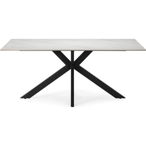 RAMI - Table à manger rectangulaire 180cm -pieds en métal noir - Blanc (1/5)