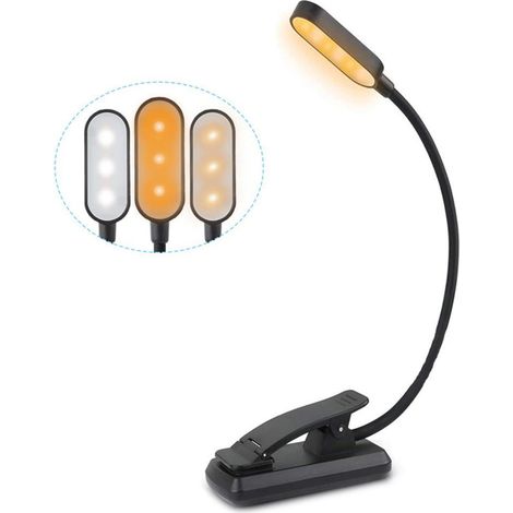 Lampe de lecture à pince 9 LED rechargeable USB, 3 niveaux de luminosité réglables, lumière durable et légère (1/5)