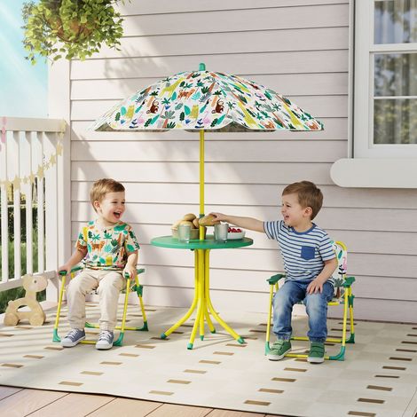 Ensemble de Table et Chaises Enfant de Jardin de 4 Pièces Chaises Pliables Parasol Démontable Design de Jungle Vert (1/5)