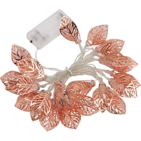 Lichterkette in Roségold mit 20 LEDs, wasserdicht, batteriebetrieben, in Form von durchbrochenen Blättern, für die Dekoration im Innen- und Außenbereich (Tür usw.). (1/5)