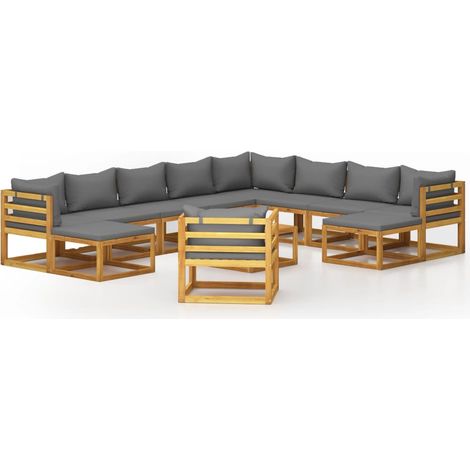 Salon de jardin 12 pcs Contemporain, Ensemble repas de jardin, avec coussin Bois d'acacia solide OIB3292E (1/5)