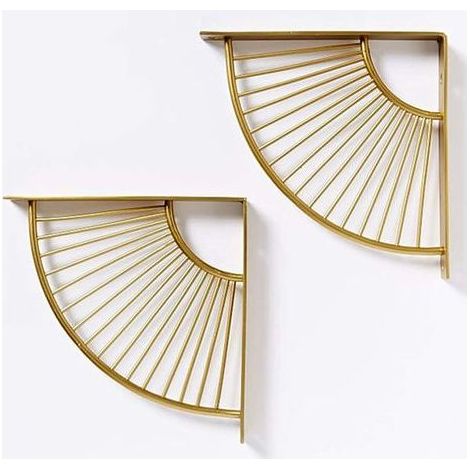 FENOPLASTICALot de 2 supports d'étagère triangulaires dorés en forme d'éventail, en métal, fixation murale flottante, équerre robuste pour la maison, le bureau, le restaurant, etc. 20 x 20 cm (1/5)