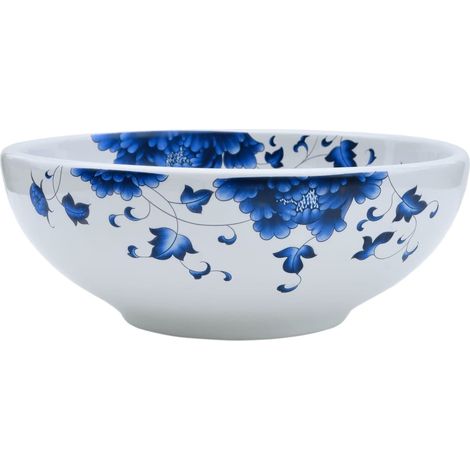 Maison Exclusive - Lavabo da Appoggio Bianco e Blu Rotondo Φ41x14 cm Ceramica