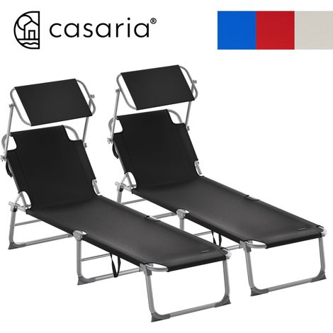 Chaise longue pliable transat avec pare-soleil facile à transporter bain de soleil pour plage jardin camping  2x Gris