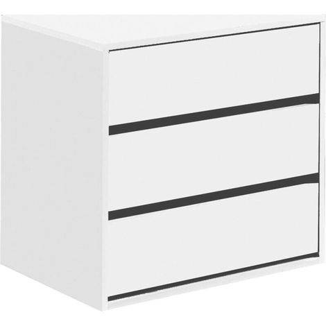 Commode basse 3 tiroirs 60x44x57 cm – Bois lamellé blanc – Tiroirs spacieux avec guides métalliques – Design moderne pour intérieur - 60x44h57 (1/5)