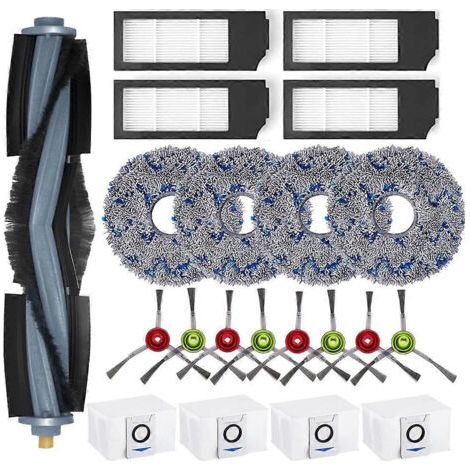 Pièces détachées pour aspirateur robot Ecovacs Deebot X1 Omni X1 Turbo : brosse principale, filtres HEPA, lingettes de nettoyage, sacs à poussière.