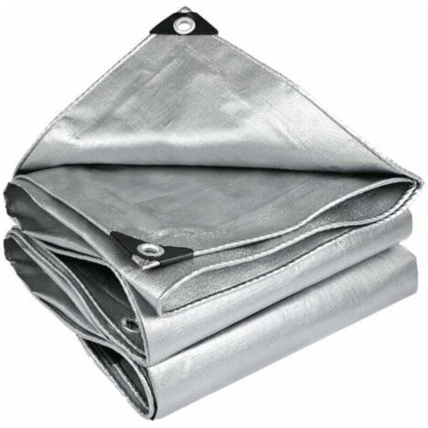 12 bâches toile imperméable 20 pieds, argentée, anti-UV, anneaux et bord renforcé, pour toits, camping, piscines (1/4)