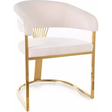 Chaise velours beige et acier doré assise enveloppante élégante MOLIN