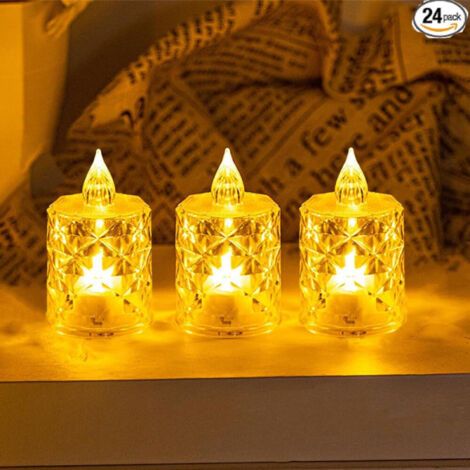 Un ensemble de 24 bougies chauffe-plat sans flamme à piles, bougies LED en cristal, adaptées à la décoration intérieure, 8 cm de hauteur.