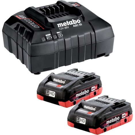 Metabo Basis-Set 2x LiHD 18V 4,0 Ah Akkus + Lader ASC55 im Karton