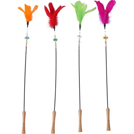 Jouet pour Chat Canne à pêche avec Perles – Plumes – Clochette – Longueur 62 cm – Aucun Choix de Couleur Possible (1/2)