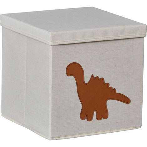 Cube de Rangement Enfant Pliable en Tissu avec Motif Dino, Renfort Bois, pour Étagères et Meubles de Rangement, 30x30x30cm (1/5)