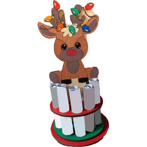Porte-monnaie de Noël festif et original en bois, motif cerf, idéal pour les décorations de fêtes. (1/3)