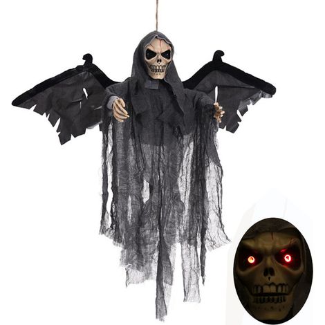 Ailes Mobiles Suspendues Chauve-Souris Fantôme avec Commande Vocale, Yeux éclairants, Cris pour la Décoration d'halloween Trick Or Treat (Noir) (1/5)
