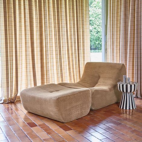 Chauffeuse velours côtelé 1 place avec repose pieds beige foncé - Sokol