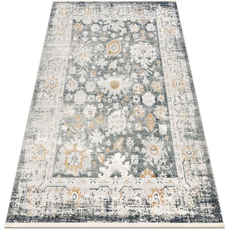 DISTIN 0835A grau / hellgrau / weiß moderner Teppich - Ornament, Rahmen, Vintage, Fransen grey 160x230 cm