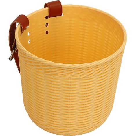 Panier de vélo avec guidon avant, multifonctionnel, imitation rotin, forme ronde, grande capacité, jaune (1/5)