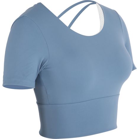 Sexy Sport-T-Shirt für Damen, kurzärmelig, ideal für Yoga, Fitness und Workout, Größe M (mittelgroß), blau-grau (1/5)