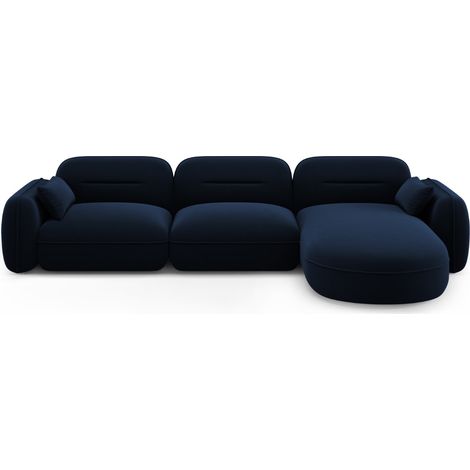 Canapé d'angle droit modulable 4 places en velours bleu roi (1/5)