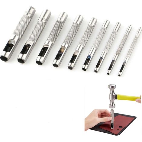 Lot de 9 poinçons creux en acier de 2,5 à 10 mm pour le cuir, pour montres, tissus, ceintures