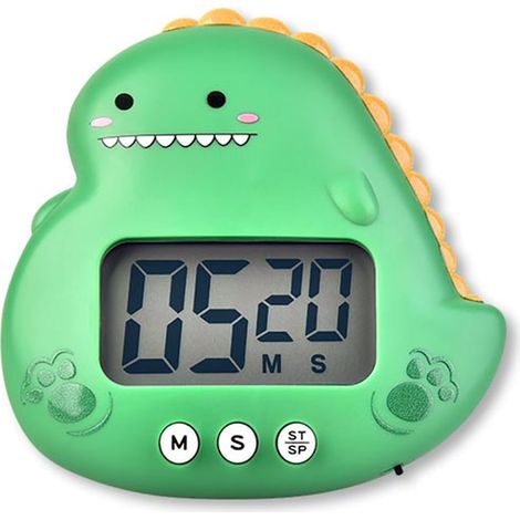 Minuteur de cuisine vert, minuteur à compte à rebours avec motif animal, numérique avec écran LCD magnétique, réveil à suspendre. (1/4)