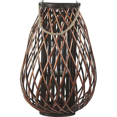 Linterna candelero decorativo con mango de cuerda 60 cm madera sauce marrón farol Kiusiu (1/5)