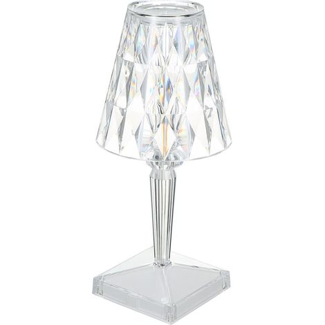 Lámpara de mesa de diamante acrílico con control táctil, 3 colores de luz, brillo ajustable, lámpara de noche de cristal, recargable por USB (1/5)