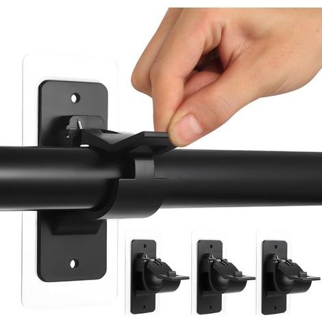 4 Pcs Support Tringle Rideaux sans Percage, Support de Tringle à Rideaux sans Perçage Noirs, Supports pour Tringles à Rideau Auto-adhésifs, Crochets de Rideau Réglables pour Salle de Bain Dhambre (1/4)