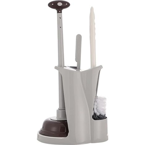 Brosse de toilettes à ventouse, kit de débouchage pour WC et évier, nettoyage canalisation, brosse anti-bouchon, lot de 2 outils sanitaires. (1/3)