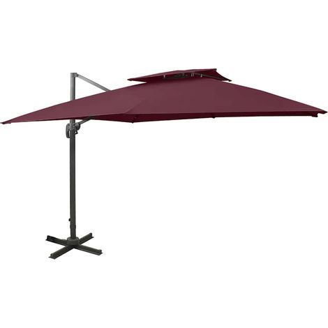 Parasol déporté à double toit - Parasol de Jardin Parasol de balcon 300x300 cm Rouge bordeaux BV930227 - BonneVie (1/5)