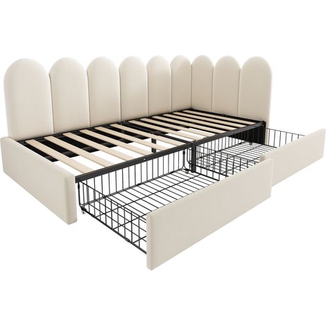 GagaLit banquette velours 90x190 cm beige avec tiroirs (1/5)