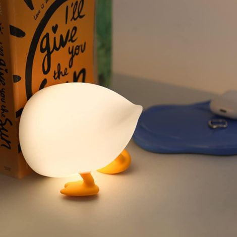 Lampe de chevet canard PP rechargeable USB, veilleuse réglable à contrôle tactile avec arrêt automatique, support téléphone mignon à pieds, cadeau anniversaire pour filles, garçons, ados. (1/5)