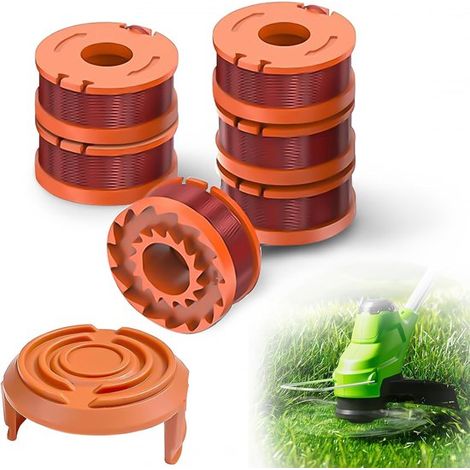 Seis carretes para cortacésped con una tapa para el carrete, compatibles con todos los cortacéspedes Worx de 20 V. (1/5)