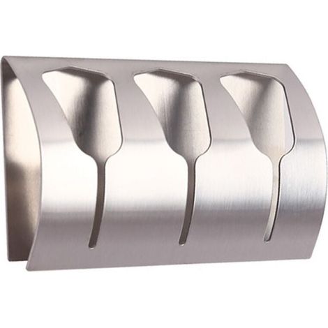 Self-adhesive towel holder for the bathroom, kitchen dish towel hook with 3 hooks made of brushed stainless steel YMYNY (1/4)