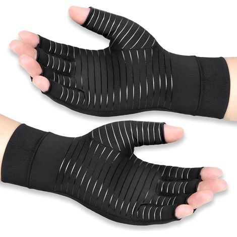 Compression de compression, femmes et hommes. Agent d'âme, douleurs, gonflements et syndromes du canal carpien. Sans doigts, distinctifs pour la frappe au clavier. Soutien articulaire. Taille moyenne. (1/5)