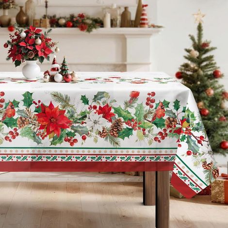 Weihnachts-Tischdecke rechteckig 152 x 213 cm mit Weihnachtsmotiv und Kardinal