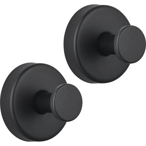Crochets à ventouse pour la douche/salle de bain amovibles les serviettes, crochets en acier inoxydable sans perçage le verre, miroir, carrelage, cuisine (lot 2) noir Noir 2-Pack'2-Pack Noir (1/5)
