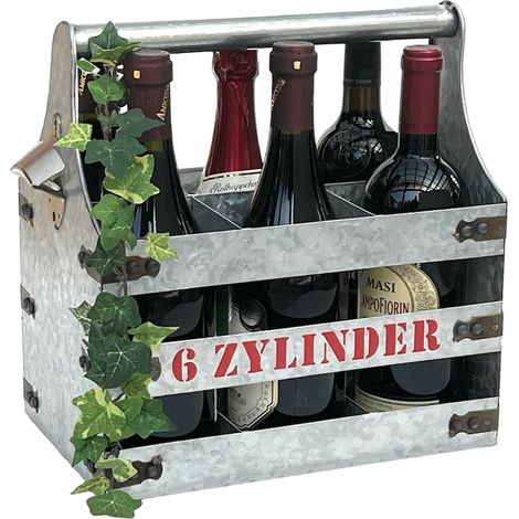 DanDiBo Weinträger Metall mit Öffner Flaschenträger 6 Zylinder V6 96402 Flaschenträger Flaschenöffner Flaschenkorb Weinflaschenträger