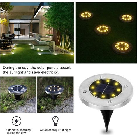 Luci solari per giardino Lampada solare Lampada da giardino Lampada da tavolo bianco caldo con 8 LED Lampada da terra a LED Lampada da giardino esterna IP65 4er in kit (1/4)