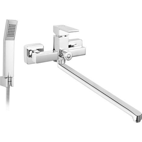 Robinet de baignoire Zicco avec bec de 350 mm et ensemble de douche, chromé (1/2)
