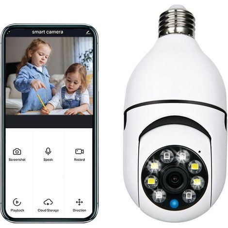 Caméra de sécurité extérieure sans fil WiFi intégrée à une ampoule - Caméra IP panoramique 1080p avec fonction panoramique et inclinaison, sans fil 2,4 GHz, 360°, culot E27, avec détection de mouvemen (1/5)