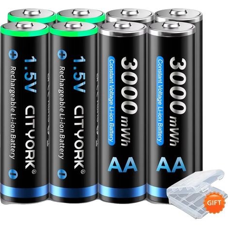 Pacco batterie ricaricabile, capacità 3000 mWh, caricabatterie a 8 slot, 8 batterie (1/2)