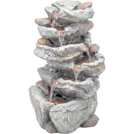 Fontaine d'extérieur à cascade 6 niveaux, décoration zen jardin, résine imitation pierre naturelle, 33x27x53 cm, gris (1/5)