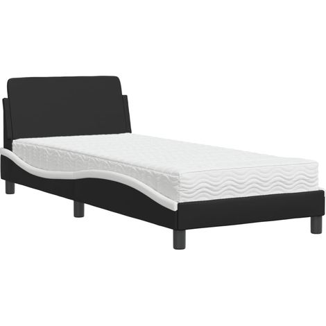 Lit simple,Lit adulte,Lit avec matelas noir et blanc 90x190 cm similicuir CFW90249 (1/5)