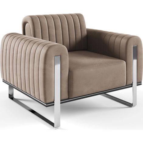 Selsey Parissa - Sessel, Samt Beige verchromte Füße, 106 cm (1/5)