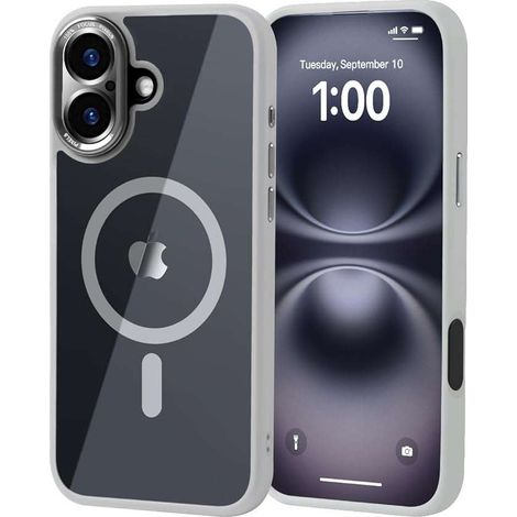 Coque de protection MagSafe pour iPhone 16 Plus, grise, avec protection pour la caméra arrière. (1/3)