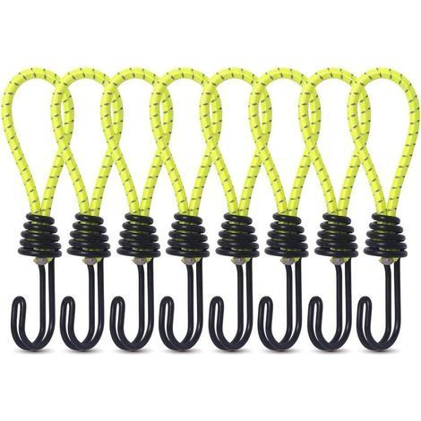 Lot de 8 sangles élastiques pour tente de camping en plein air - Sangle fixe - Crochet de corde élastique - Accessoires de camping - Corde de traction (jaune) (1/5)